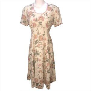 Vintage Braemar Petites Floral Scoop Neck Dress Bohemian Feminine